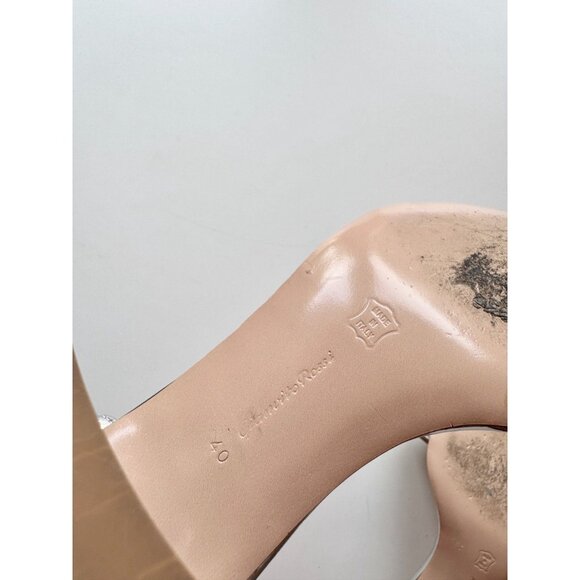 GIANVITO ROSSI Silver Leather Mirrored Block Heel Wraparound Sandals, Size 40 - Picture 12 of 13